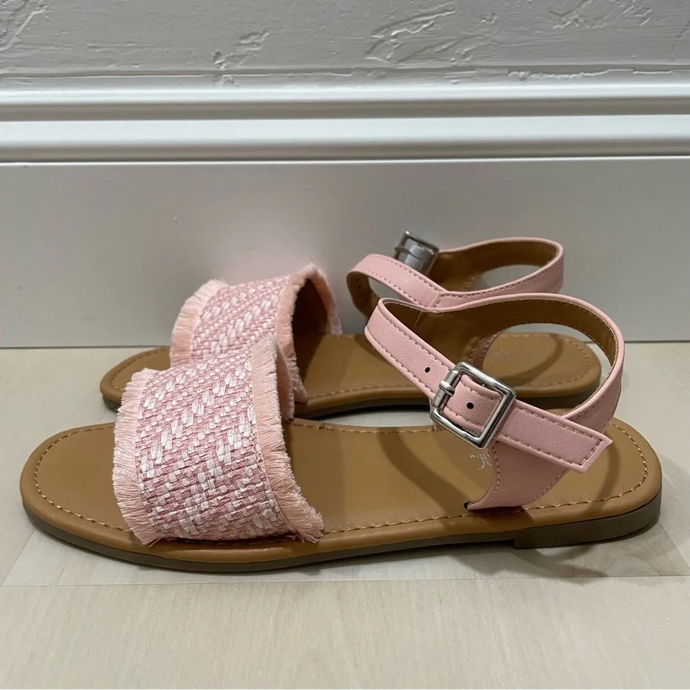 NIB Sugar Girl's Youth Size 4 Kid's Santine 2 Pink Flat Sandals Ankle Strap